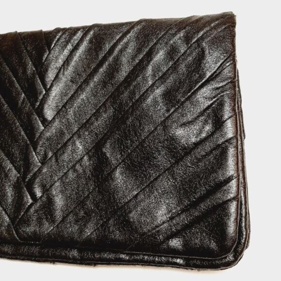 CALL IT SPRING Folded Clutch Textured Pleats Black Vegan Leather - Picture 6 of 14